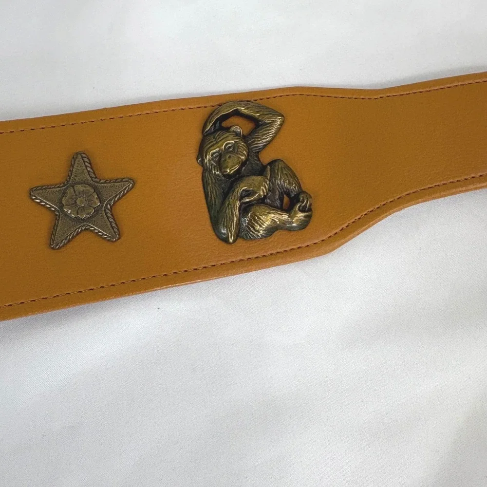 Brown Leather Belt Womens 31 in Animal Ornate Boho Elephant Zebra Lion‎ Western
